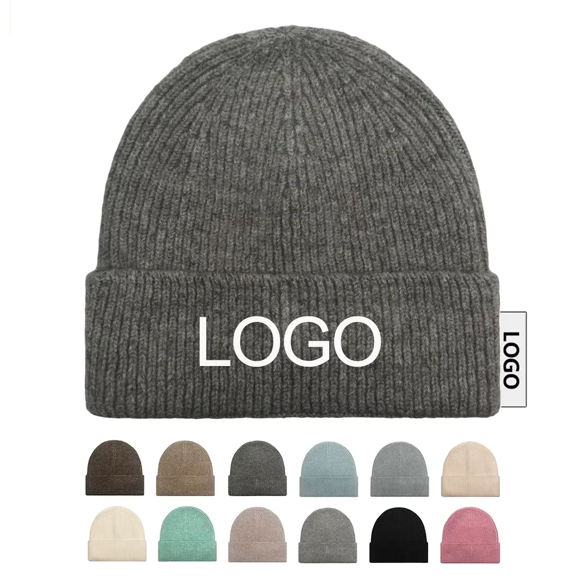 Custom knit beanies with logo in cuffed, uncuffed and pom styles