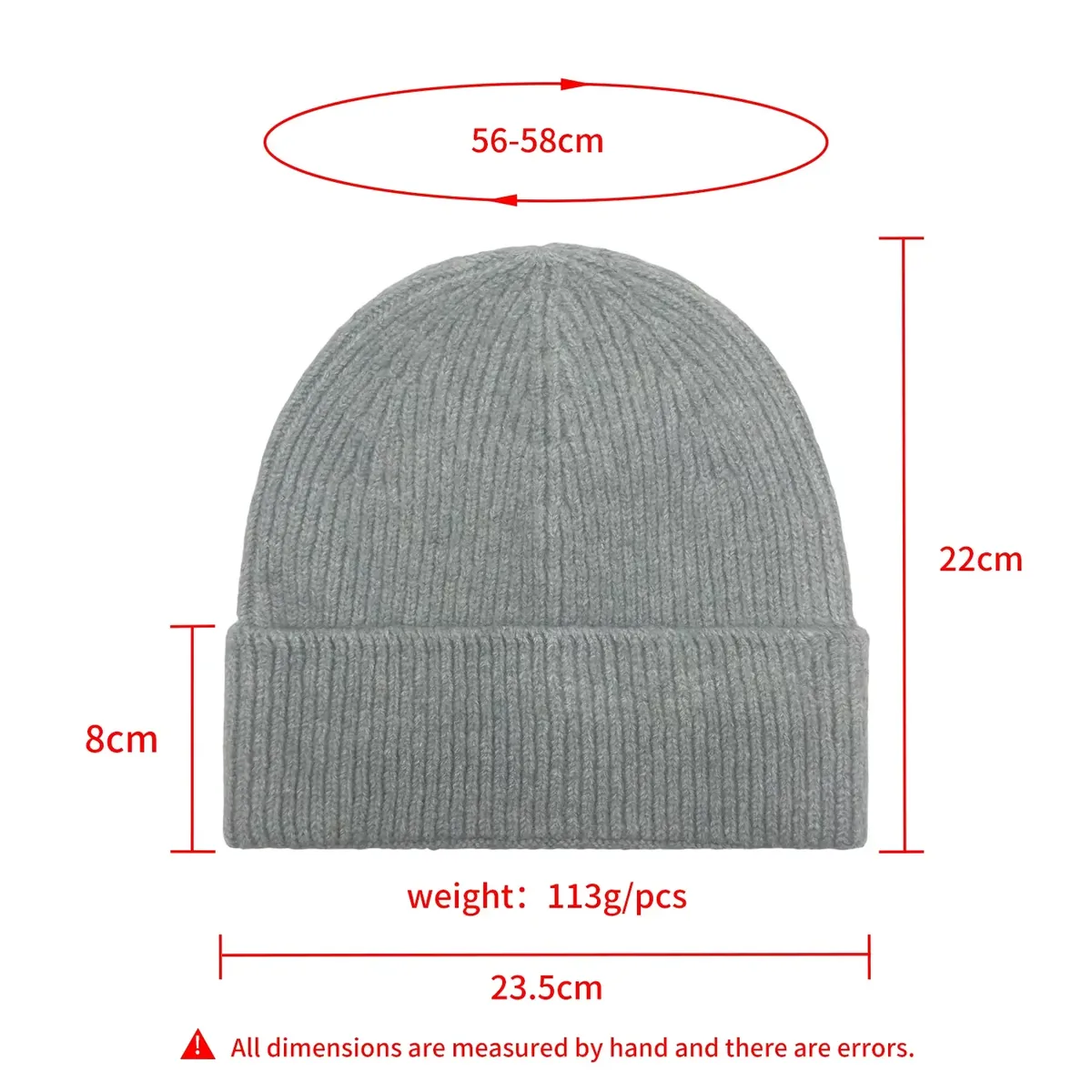 Close-up of a custom knit beanie with ribbed construction and fold cuff