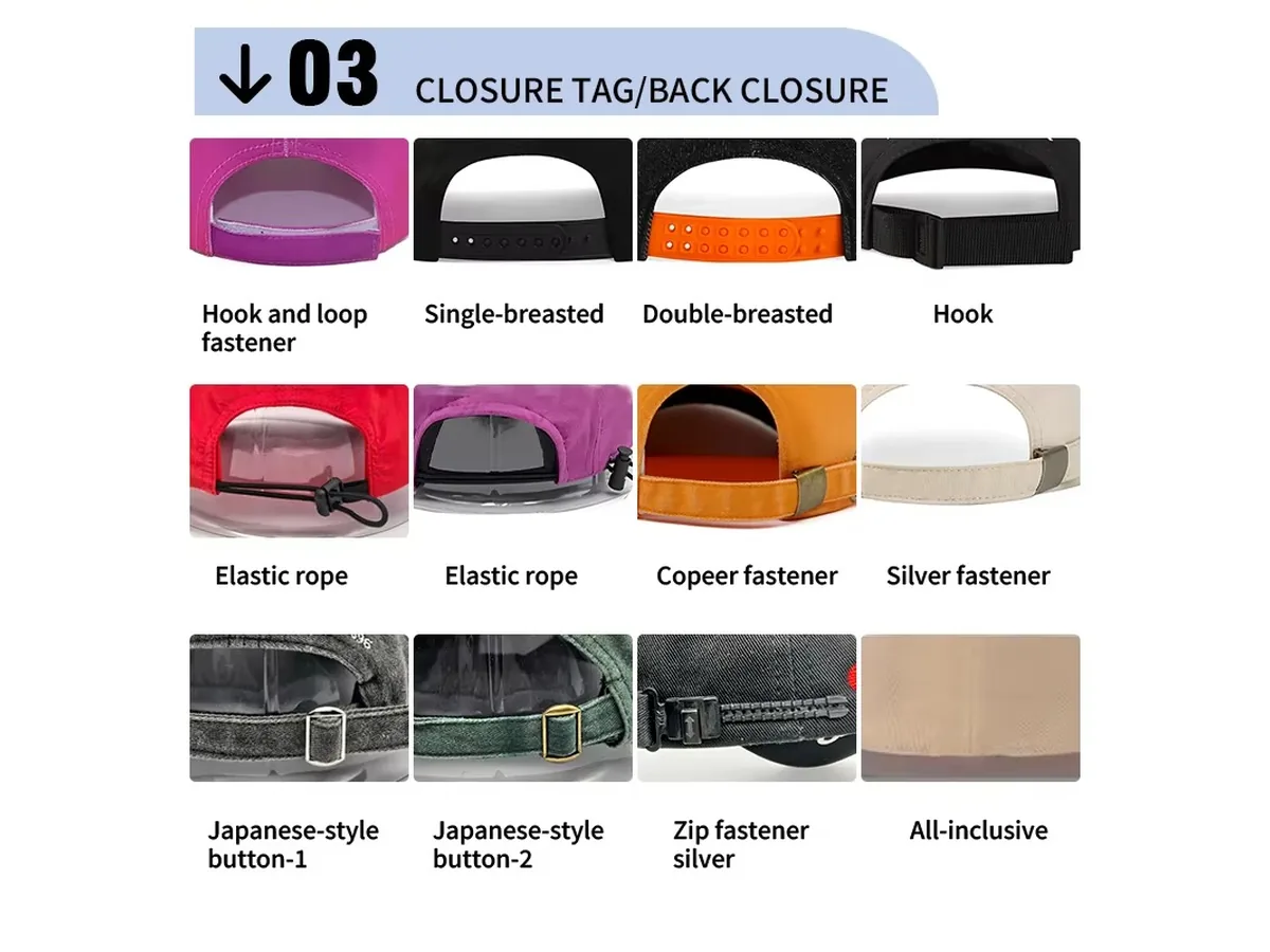 Custom hat strap and buckle closure detail
