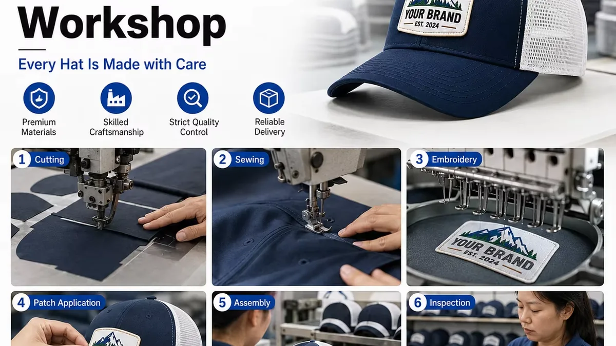 Custom hat factory workshop with production line
