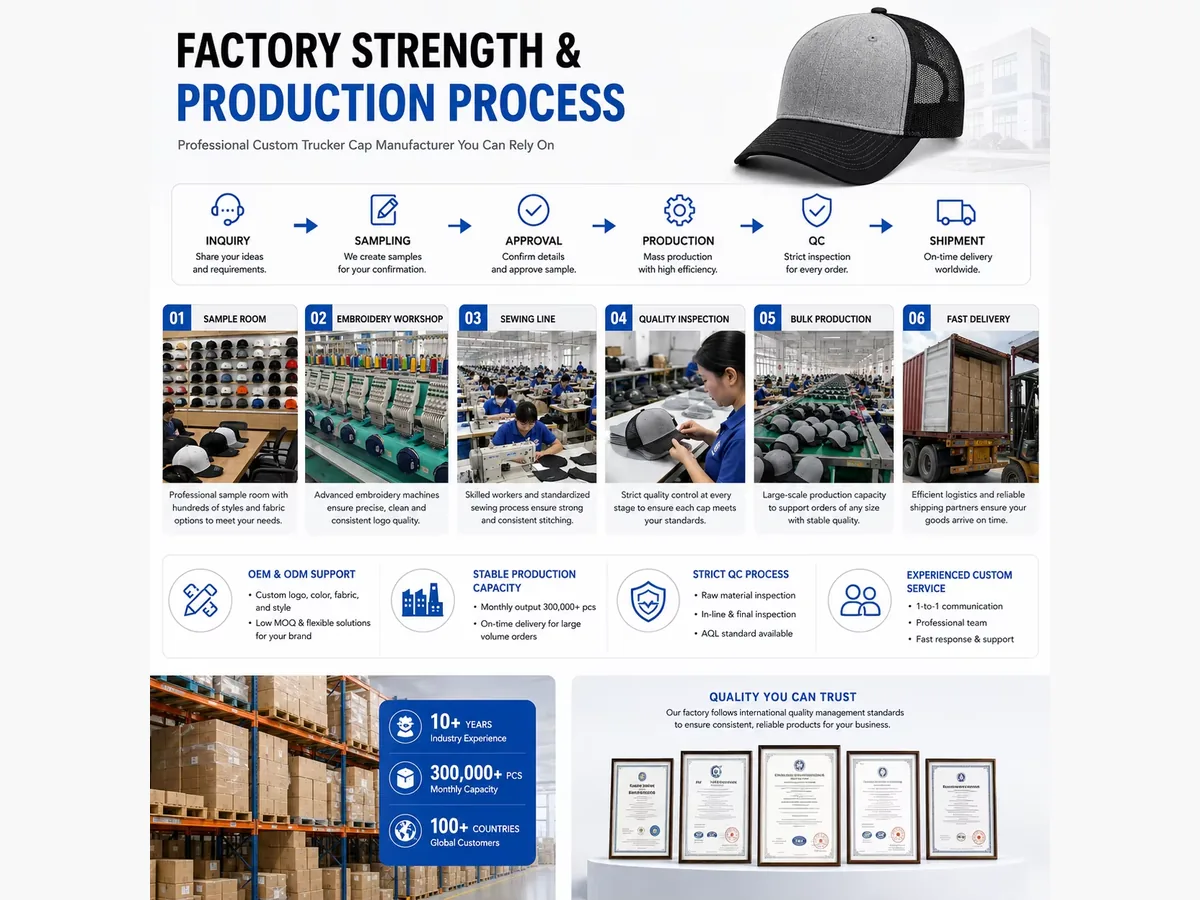 Embroidery machine decorating custom hats in bulk